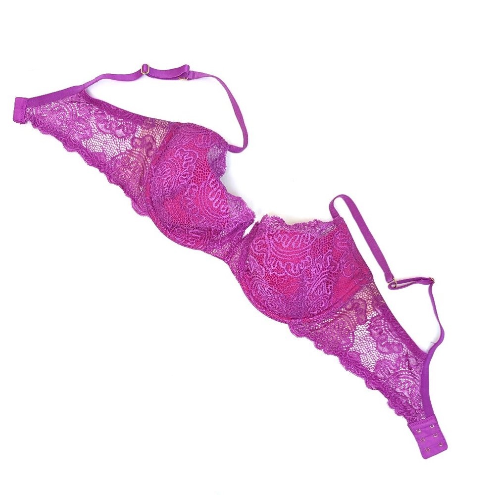 Victoria's Secret Vintage Y2K Bra Bombshell Pink Lace Push Up No Padding Sz 38D